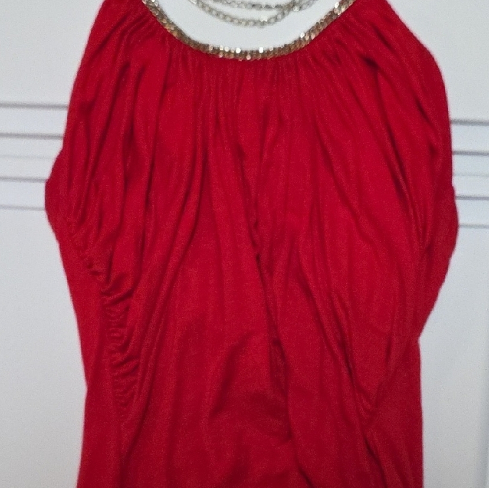White House Black Market Red Sleeveless Ruched Blouse